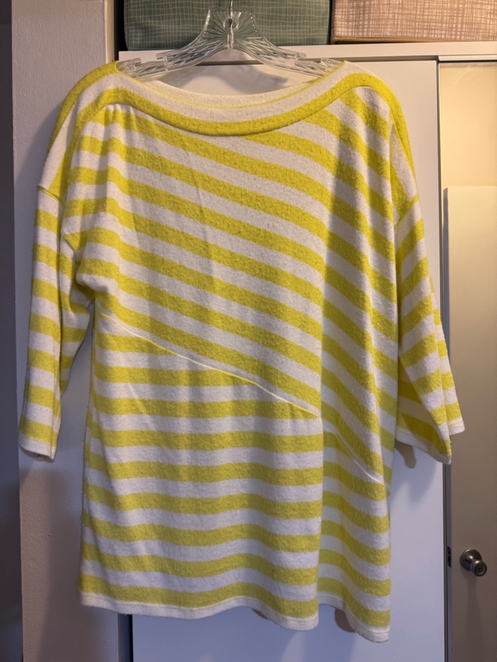 Soft Surroundings Yellow and White Striped Crewneck Sweater size small